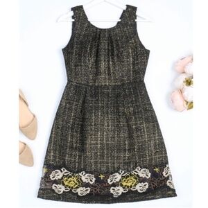 Classic A-Line Metallic Thread Detail Dress w/Embroidery Detail